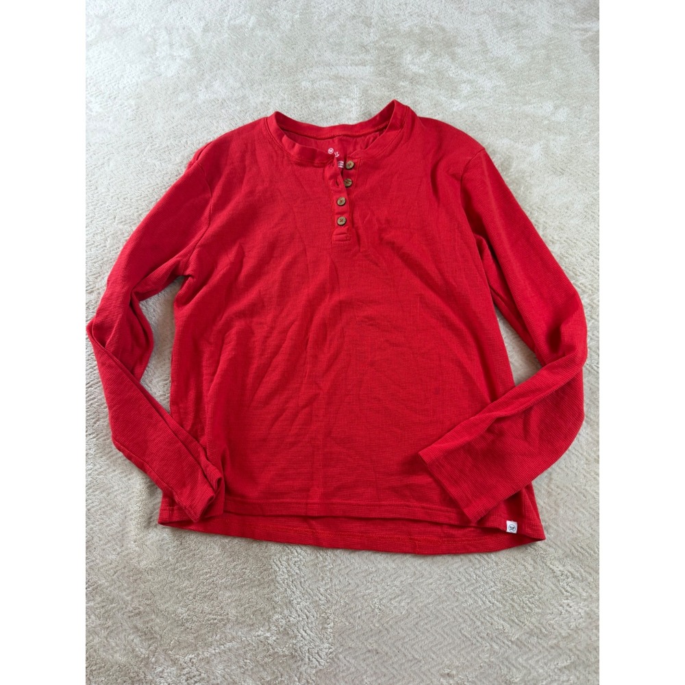 Honest Baby Clothing Women XL Henley Top Red Organic Cotton Waffle Knit Long Slv